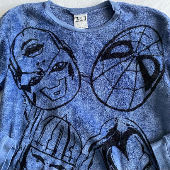 Marvel Graphics Fleece Sweatshirt Blue Marvel Faces Medium Blue Long Sleeve - Picture 2 of 7